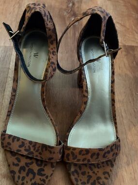 Worthington Leopard Print Ankle-Strap Heels in Tan and Black